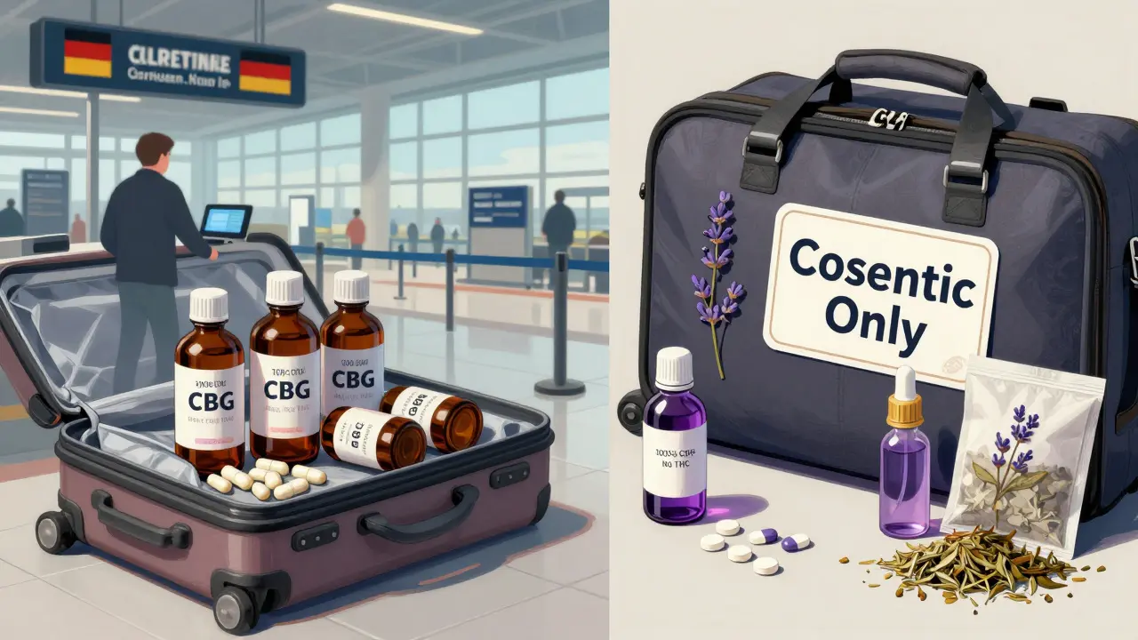Srovnání konfiskace CBG na letišti a bezpečné alternativy jako lavandový olej a melatonin.