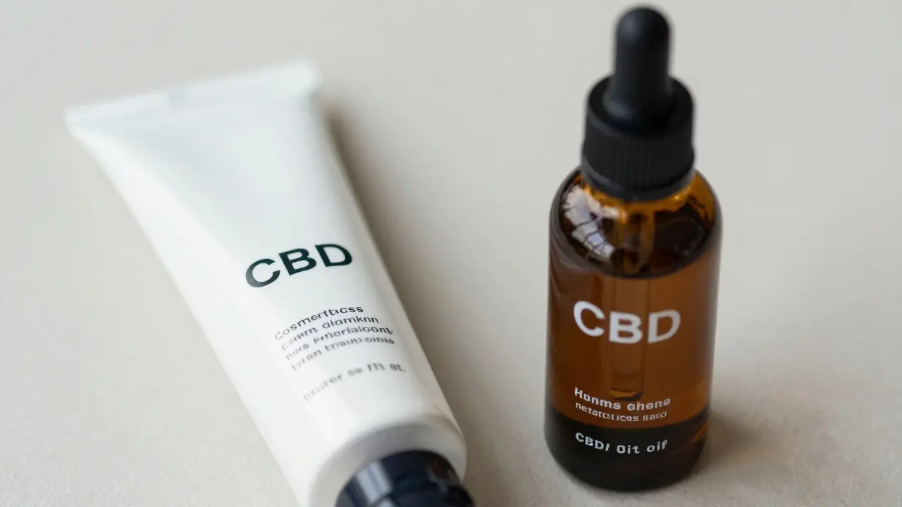 Srovnání CBD kosmetického krému a CBD oleje jako cestovních produktů.