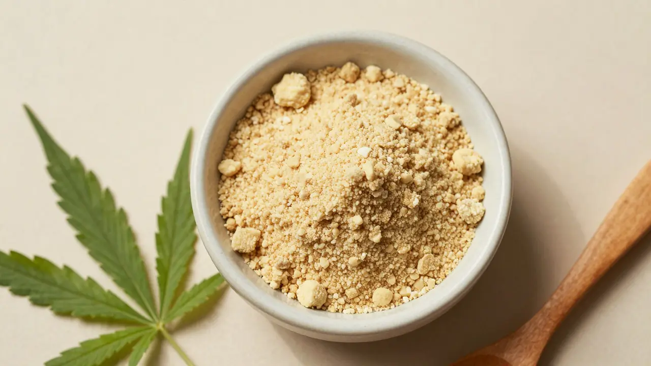 Nádržka s matným CBD crumblem a konopnými listy