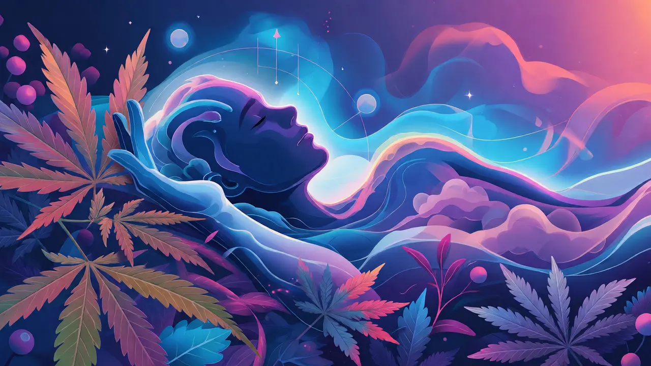 Abstraktní ilustrace spánku s botanickými prvky