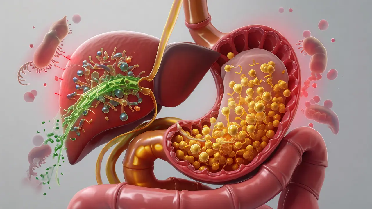 Anatomický pohled na trávicí trakt a játra ovlivněné pelyněkem