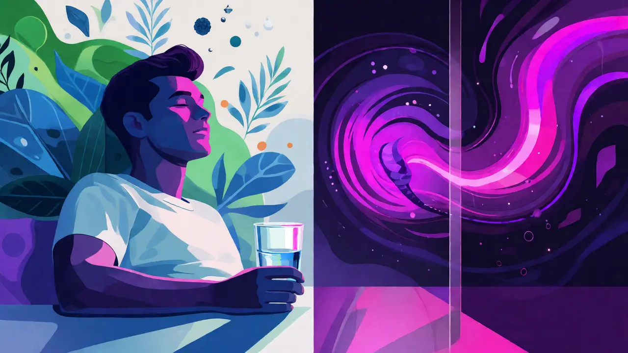 Ilustrace rozdílu mezi účinky hemp vodky a THC euforie