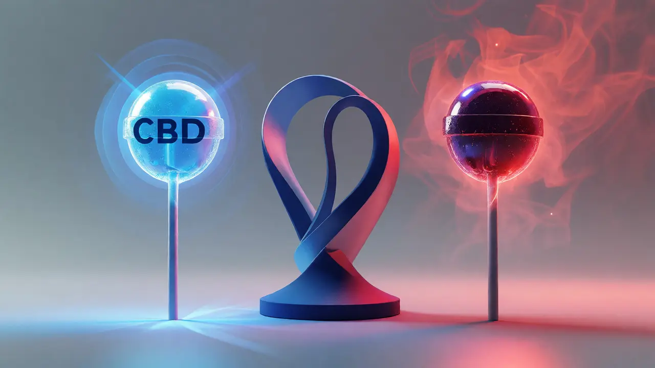Konceptuální ilustrace rozdílu mezi legálním CBD a regulovaným THC produktem