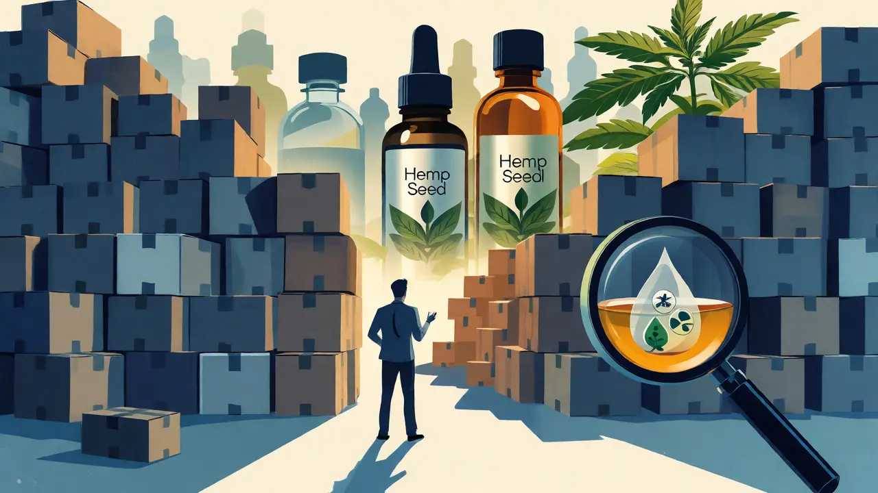Konceptuální ilustrace skrytých rizik a šedé zóny prodeje CBD