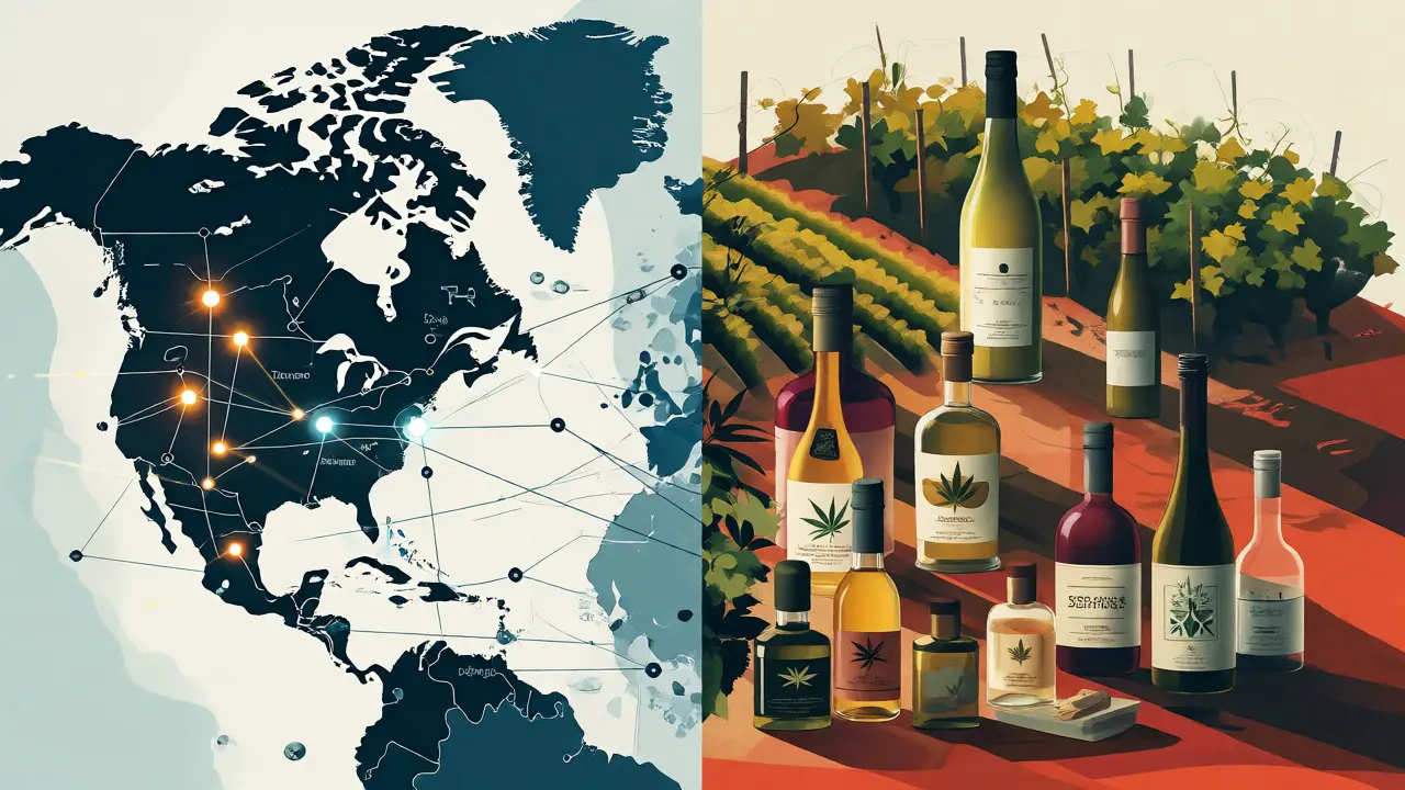 Konceptuální mapa rozděleného globálního trhu s konopím a vinařstvími