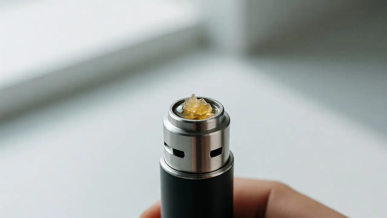 Elektronický vaporizér s tavícím se extraktem CBD v čistém prostředí