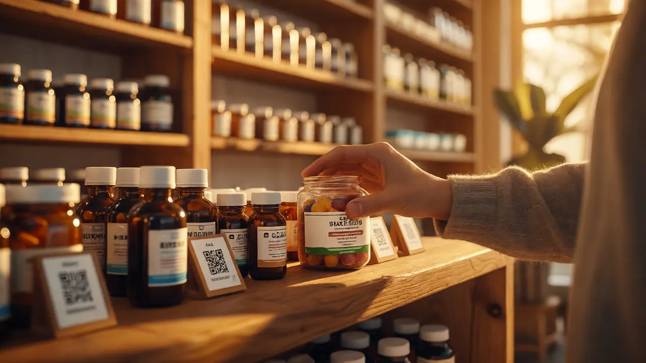 Zákazník vybírá ověřené CBD produkty ve specializované lékárně nebo e-shopu.